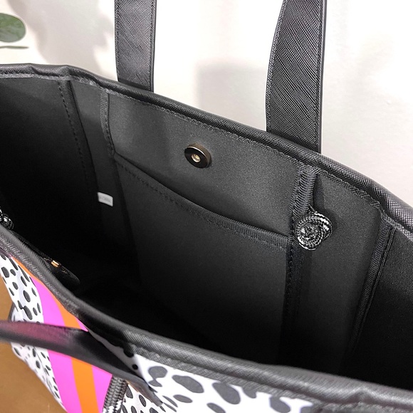 Dalmatian spots neoprene bag with pink and orange stripes and velvet sides. - Picture 7 of 7